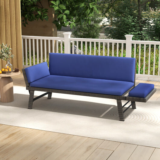 Outdoor Convertible Sofa Daybed with Adjustable Armrests for Balcony-Off White