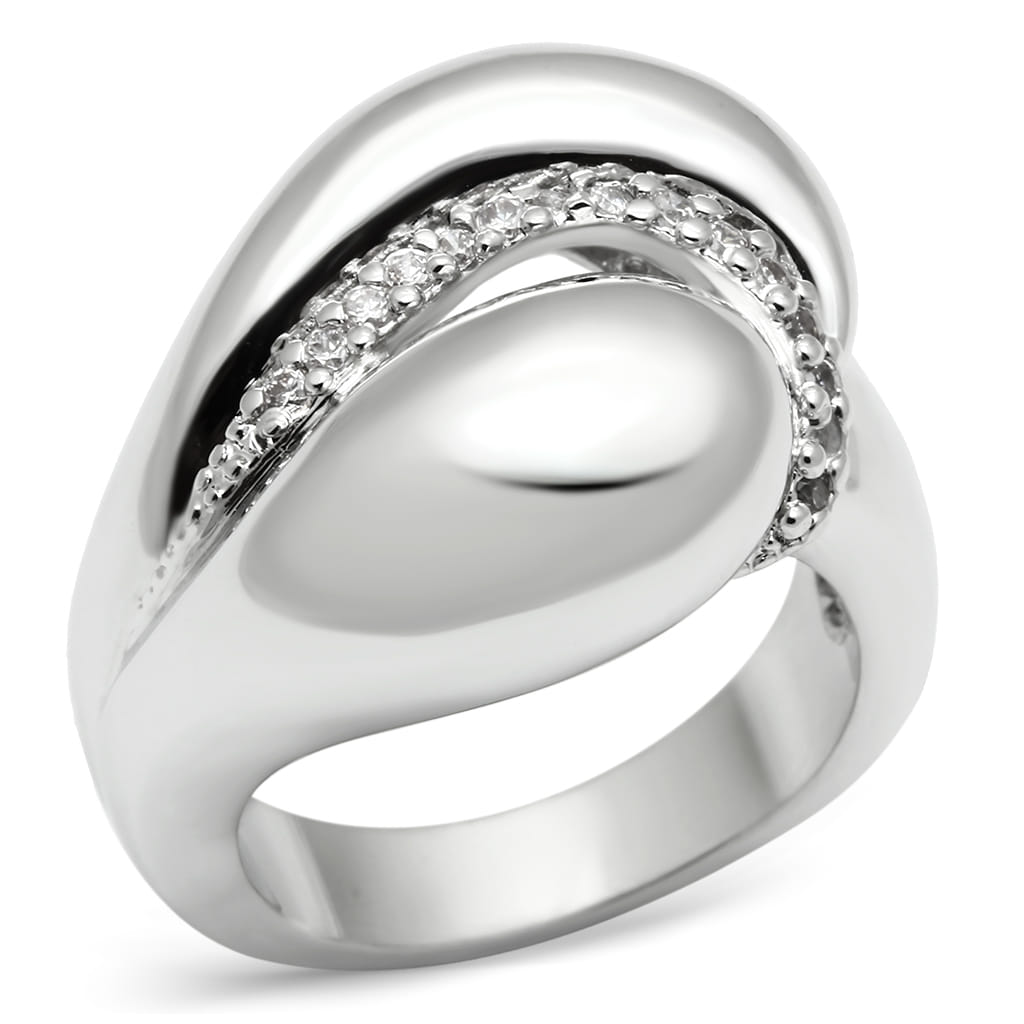 3W227 - Rhodium Brass Ring with AAA Grade CZ in Clear