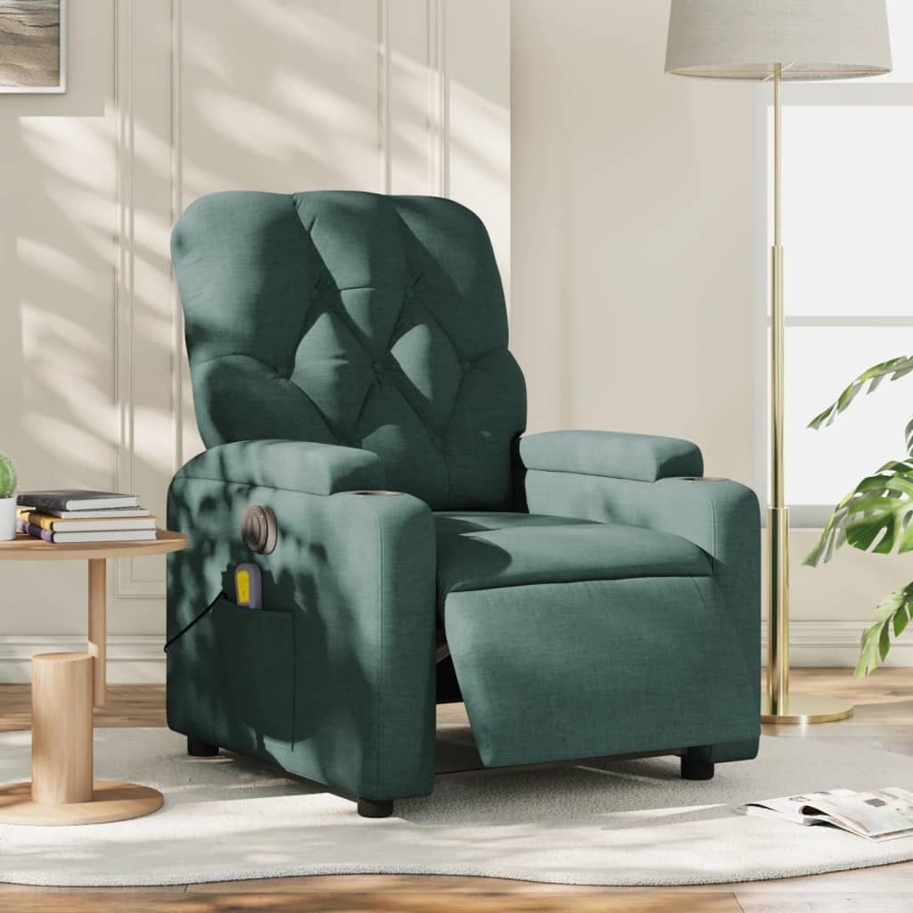 Electric Massage Recliner Chair Dark Green Fabric