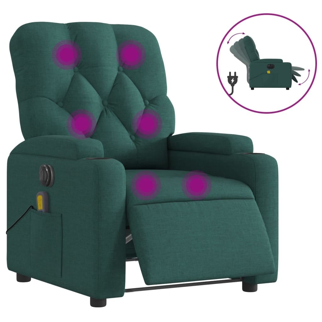 Electric Massage Recliner Chair Dark Green Fabric