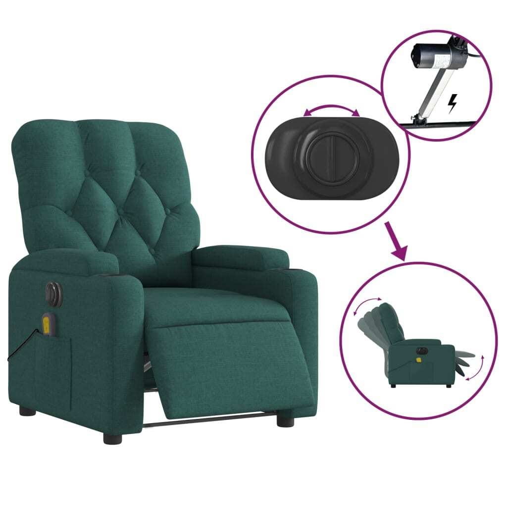 Electric Massage Recliner Chair Dark Green Fabric