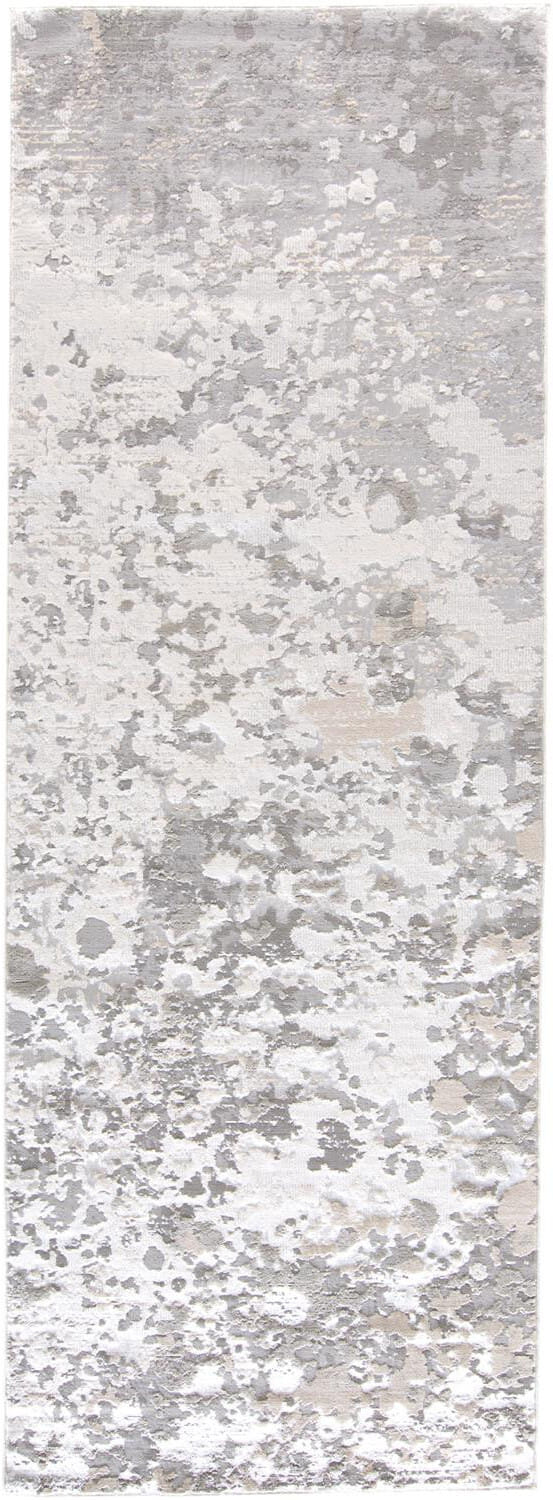 8' Gray and Silver Abstract Power Loom Runner Rug