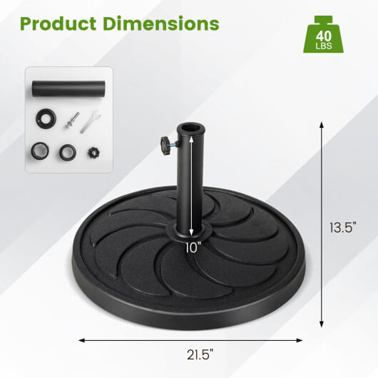 40LBS 21.5Inch Round Outdoor Umbrella Base - Color: Black