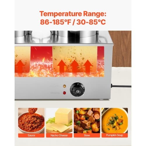 Electric Soup Warmer, Two 6.34QT Stainless Steel Round Pot with 86~185?°F Adjustable Temp, 1200W Commercial Bain Marie Compatible with Pans, Soup Station for Restaurant, Buffet