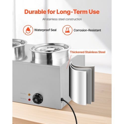 Electric Soup Warmer, Two 6.34QT Stainless Steel Round Pot with 86~185?°F Adjustable Temp, 1200W Commercial Bain Marie Compatible with Pans, Soup Station for Restaurant, Buffet