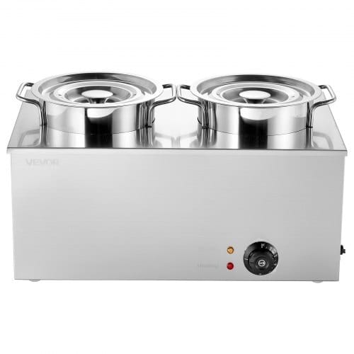Electric Soup Warmer, Two 6.34QT Stainless Steel Round Pot with 86~185?°F Adjustable Temp, 1200W Commercial Bain Marie Compatible with Pans, Soup Station for Restaurant, Buffet