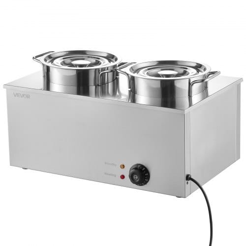 Electric Soup Warmer, Two 6.34QT Stainless Steel Round Pot with 86~185?°F Adjustable Temp, 1200W Commercial Bain Marie Compatible with Pans, Soup Station for Restaurant, Buffet