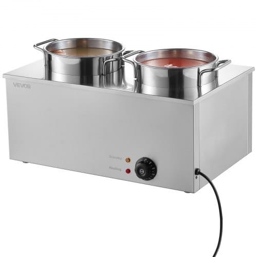 Electric Soup Warmer, Two 6.34QT Stainless Steel Round Pot with 86~185?°F Adjustable Temp, 1200W Commercial Bain Marie Compatible with Pans, Soup Station for Restaurant, Buffet