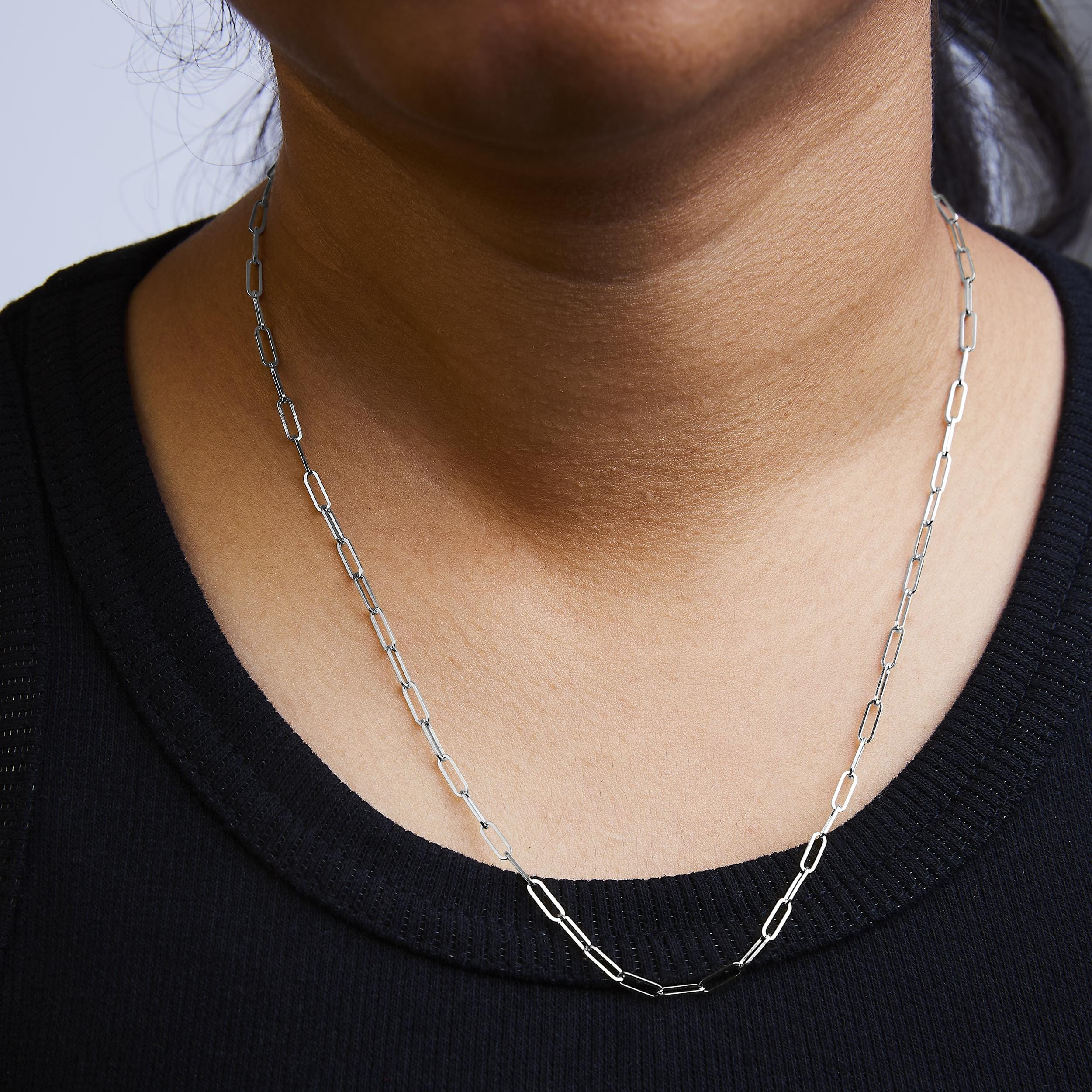 Solid 14K White Gold 2.5mm Paperclip Chain Necklace Unisex 18" Inches