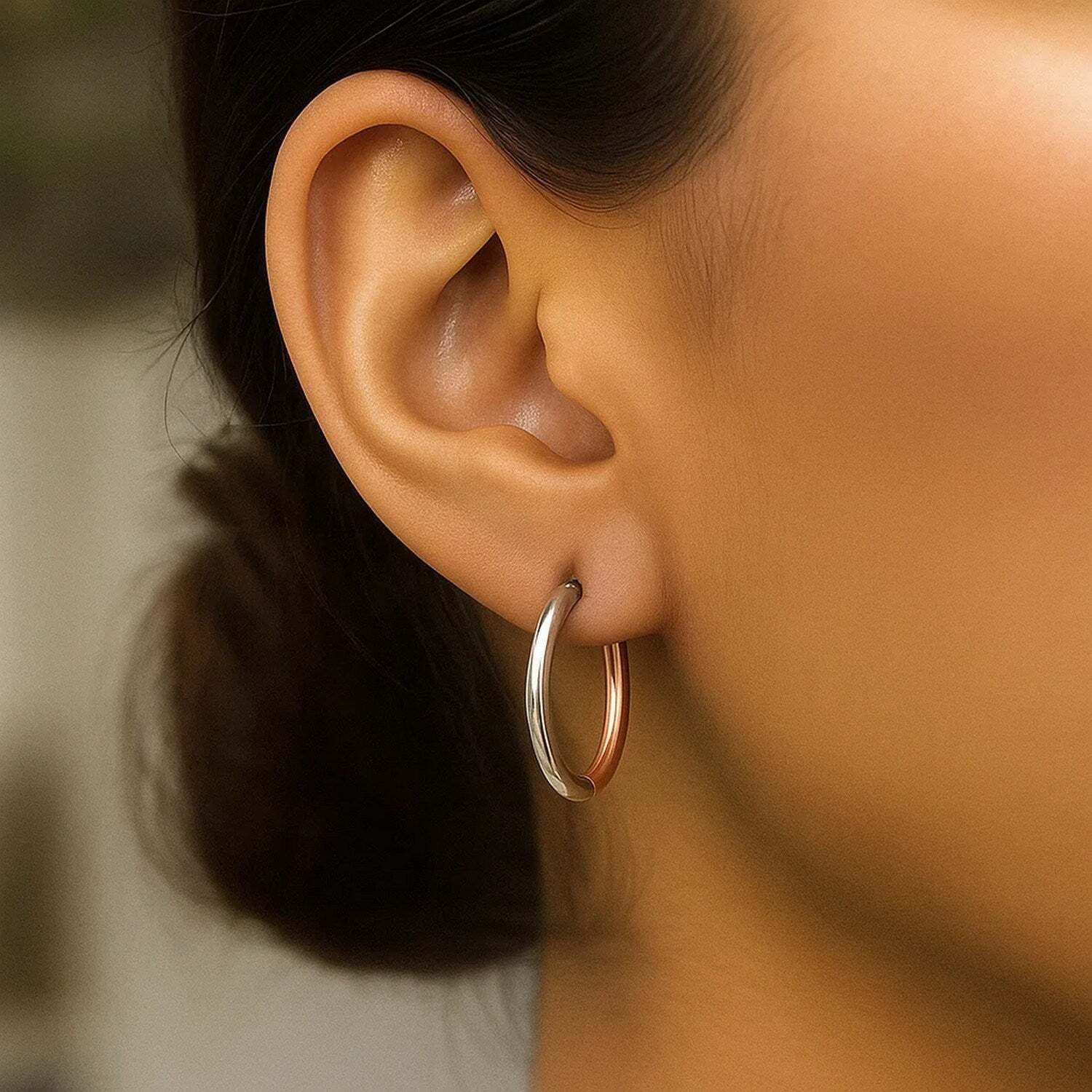 14k Rose & White Gold Hinged Hoop Earrings(2.5x20mm)
