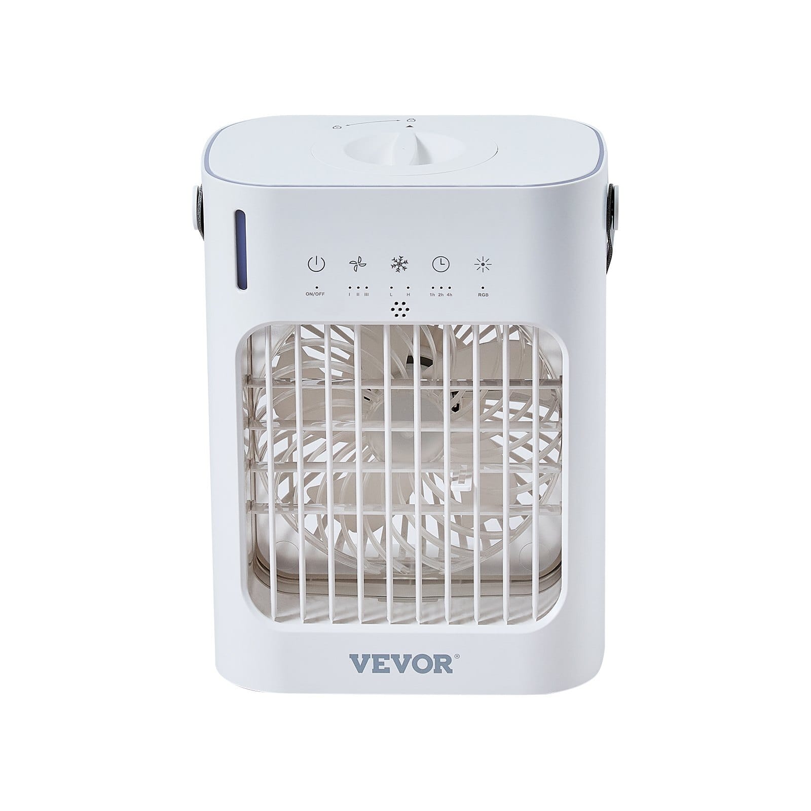 Portable Air Conditioner, 4-in-1 Evaporative Air Cooler, 3-Speed Mini Air Conditioner with 0-7H Smart Timer, 700ml Water Tank, 7-Color Light, Personal Mini Desk AC Fan for Bedroom Office Room