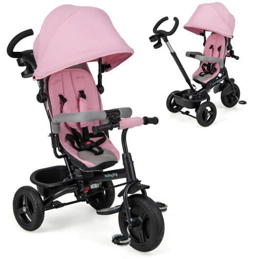 4-in-1 Baby Tricycle Toddler Trike with Reversible Seat and 5-Point Safety Harness-Gray