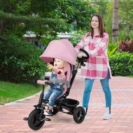 4-in-1 Baby Tricycle Toddler Trike with Reversible Seat and 5-Point Safety Harness-Gray