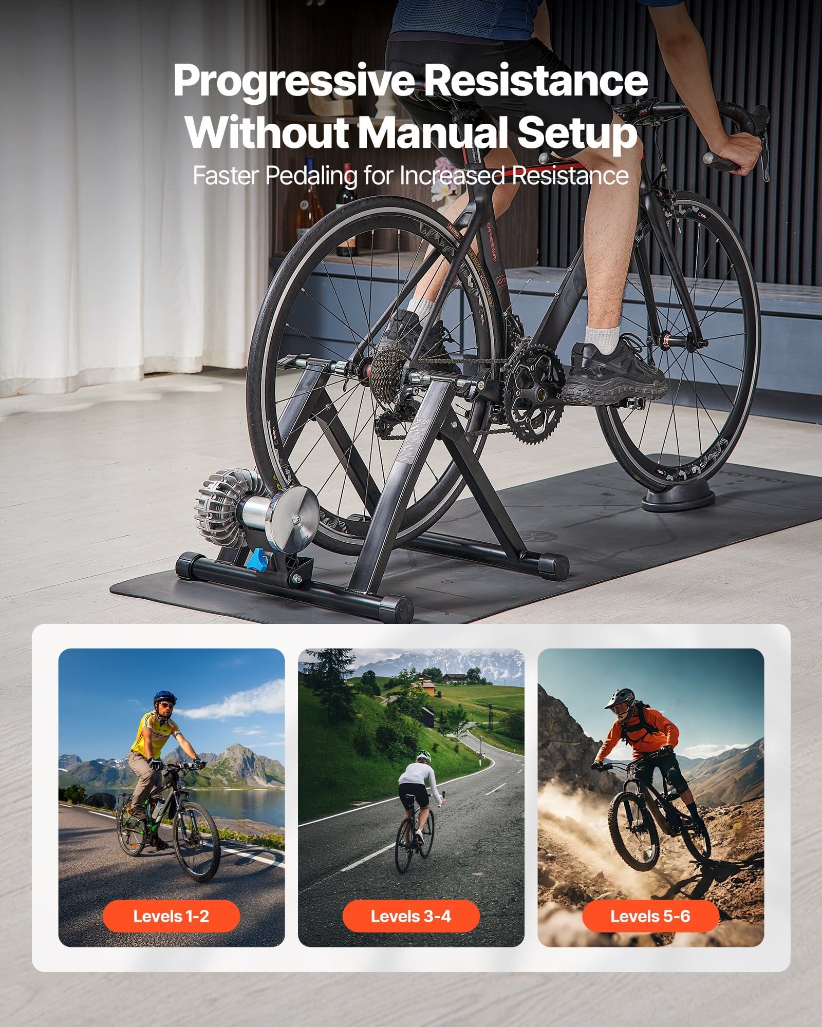 Bike Trainer, 26-29 Inch & 700C Wheels, Foldable Fluid Bicycle Stationary Trainer Stand for Indoor Exercise Riding with Quick Release Skewer & Front Wheel Riser Block, Fits Road Bikes, Black