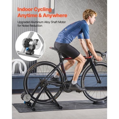 Bike Trainer, 26-29 Inch & 700C Wheels, Foldable Fluid Bicycle Stationary Trainer Stand for Indoor Exercise Riding with Quick Release Skewer & Front Wheel Riser Block, Fits Road Bikes, Black