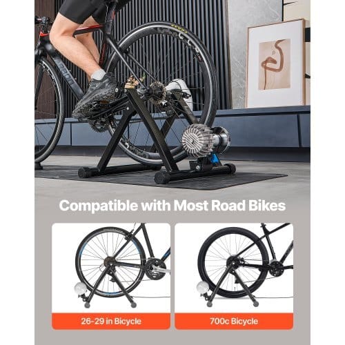 Bike Trainer, 26-29 Inch & 700C Wheels, Foldable Fluid Bicycle Stationary Trainer Stand for Indoor Exercise Riding with Quick Release Skewer & Front Wheel Riser Block, Fits Road Bikes, Black