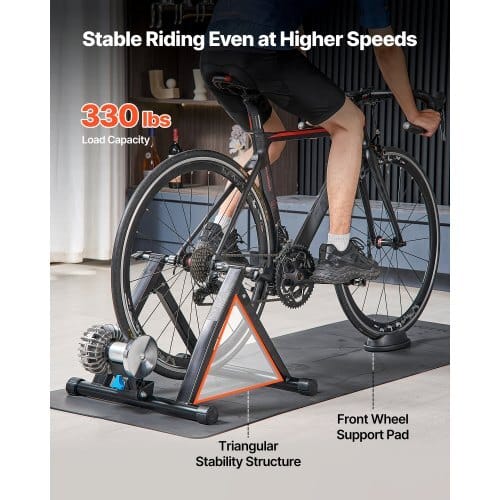 Bike Trainer, 26-29 Inch & 700C Wheels, Foldable Fluid Bicycle Stationary Trainer Stand for Indoor Exercise Riding with Quick Release Skewer & Front Wheel Riser Block, Fits Road Bikes, Black