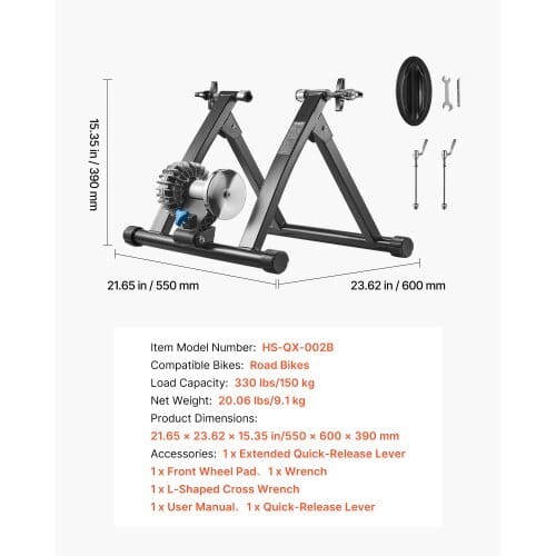 Bike Trainer, 26-29 Inch & 700C Wheels, Foldable Fluid Bicycle Stationary Trainer Stand for Indoor Exercise Riding with Quick Release Skewer & Front Wheel Riser Block, Fits Road Bikes, Black