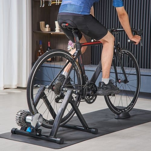Bike Trainer, 26-29 Inch & 700C Wheels, Foldable Fluid Bicycle Stationary Trainer Stand for Indoor Exercise Riding with Quick Release Skewer & Front Wheel Riser Block, Fits Road Bikes, Black