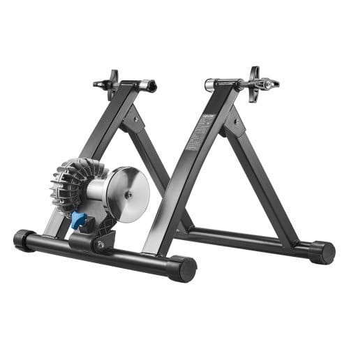 Bike Trainer, 26-29 Inch & 700C Wheels, Foldable Fluid Bicycle Stationary Trainer Stand for Indoor Exercise Riding with Quick Release Skewer & Front Wheel Riser Block, Fits Road Bikes, Black