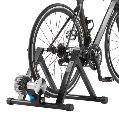 Bike Trainer, 26-29 Inch & 700C Wheels, Foldable Fluid Bicycle Stationary Trainer Stand for Indoor Exercise Riding with Quick Release Skewer & Front Wheel Riser Block, Fits Road Bikes, Black