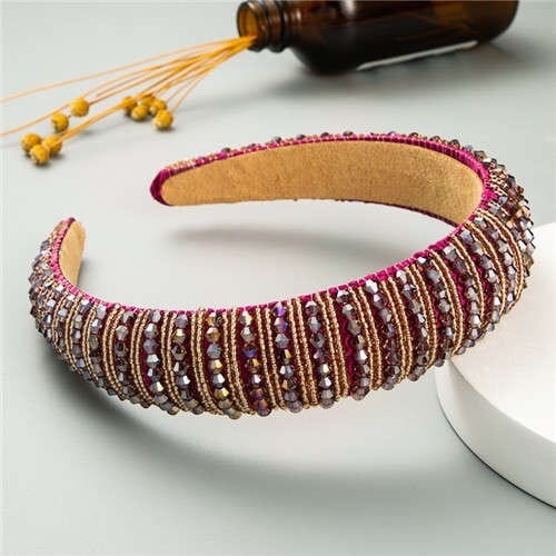 Beads Embellished High Quality Bold Korean Fashion Women Wholesale Hair Hoop - Fuchsia