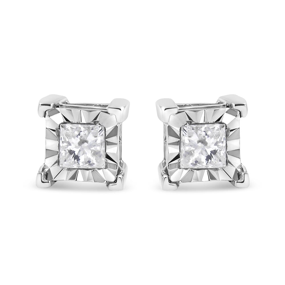 .925 Sterling Silver 5/8 Cttw Miracle Set Princess-Cut Diamond Solitaire Stud Earrings (I-J Color, SI1-SI2 Clarity)