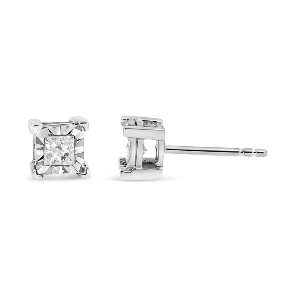 .925 Sterling Silver 5/8 Cttw Miracle Set Princess-Cut Diamond Solitaire Stud Earrings (I-J Color, SI1-SI2 Clarity)