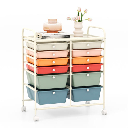 Costway 12 Drawers Rolling Cart Storage Scrapbook Paper Organizer Bins-Deep Multicolor - Color: Deep Multicolor