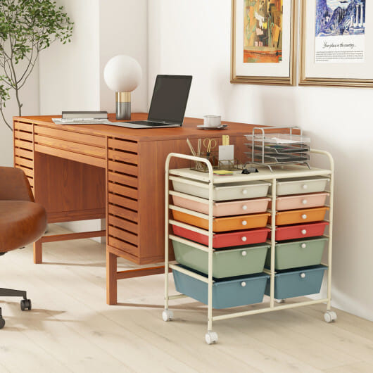 Costway 12 Drawers Rolling Cart Storage Scrapbook Paper Organizer Bins-Deep Multicolor - Color: Deep Multicolor