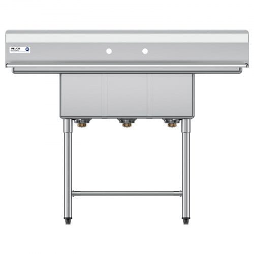 3 Compartment Sink, 18-Gauge 304 Stainless Steel, 10" x 14" x 10" Bowl Size, 3 Bay Commercial Kitchen Prep & Utility Sink with 2 Drainboards and Backsplash for Restaurant, Food Truck & Home Use