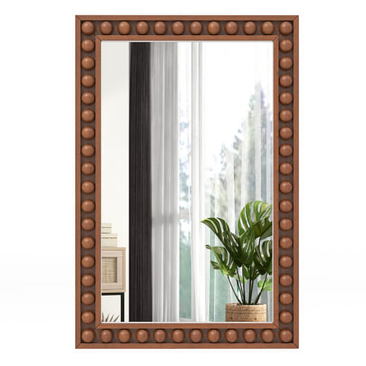 24 x 36 Inches Rustic Wall Mirror with Solid Wood Frame for Living Room Bedroom-Brown - Color: Brown
