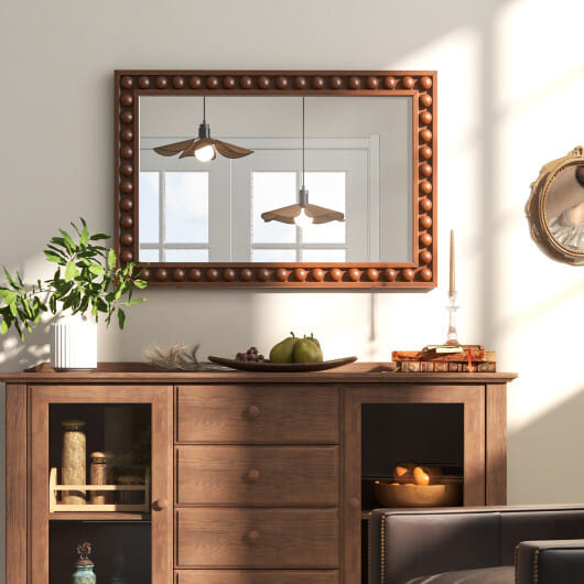 24 x 36 Inches Rustic Wall Mirror with Solid Wood Frame for Living Room Bedroom-Brown - Color: Brown