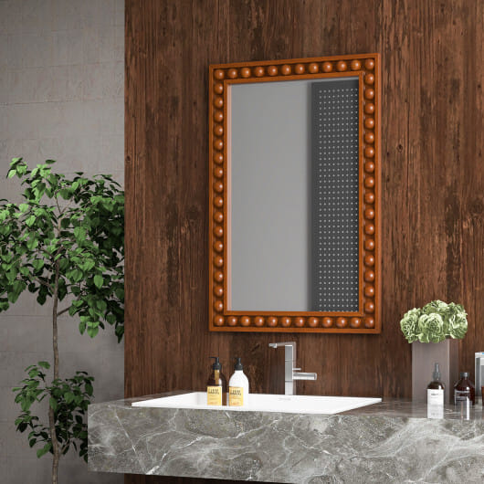 24 x 36 Inches Rustic Wall Mirror with Solid Wood Frame for Living Room Bedroom-Brown - Color: Brown