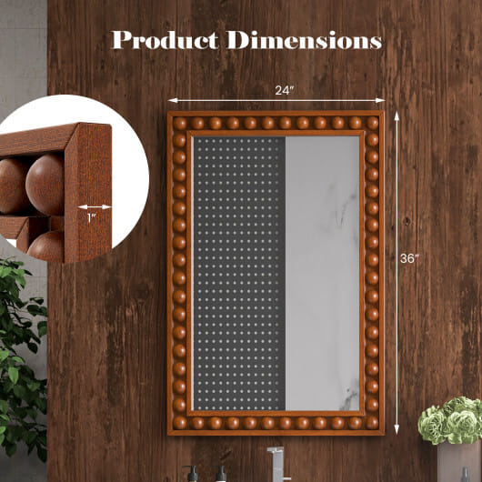 24 x 36 Inches Rustic Wall Mirror with Solid Wood Frame for Living Room Bedroom-Brown - Color: Brown