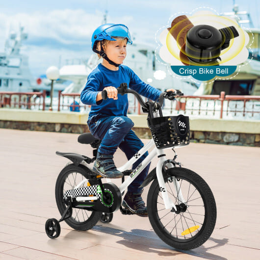 16 Inch Kids Bike with Removable Training Wheels-Black & White - Color: Black & White - Size: 16 inches