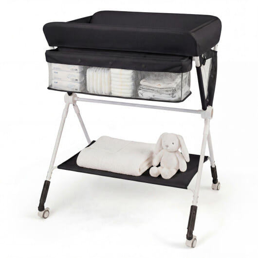 Portable Baby Changing Table with 3-Level Adjustable Height-Black - Color: Black