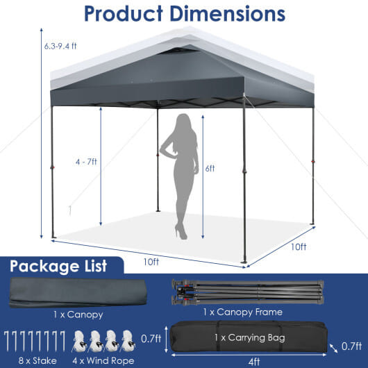 10 x 10 Feet Foldable Outdoor Instant Pop-up Canopy with Carry Bag-Gray - Color: Gray