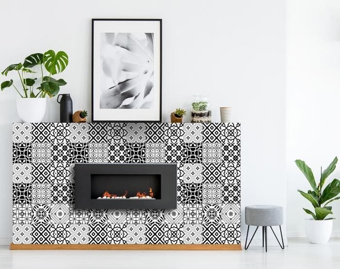 7" X 7" Black And White Mash Peel And Stick Removable Tiles
