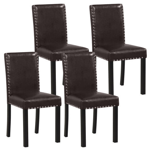 Set of 2/4 Dining Chairs Faux Leather Upholstered Parsons Kitchen Chairs-Set of 4 - Size: Set of 4