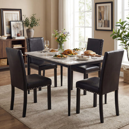 Set of 2/4 Dining Chairs Faux Leather Upholstered Parsons Kitchen Chairs-Set of 4 - Size: Set of 4