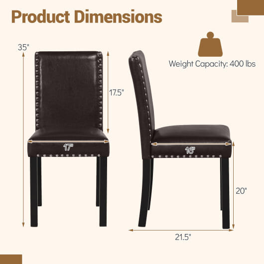 Set of 2/4 Dining Chairs Faux Leather Upholstered Parsons Kitchen Chairs-Set of 4 - Size: Set of 4