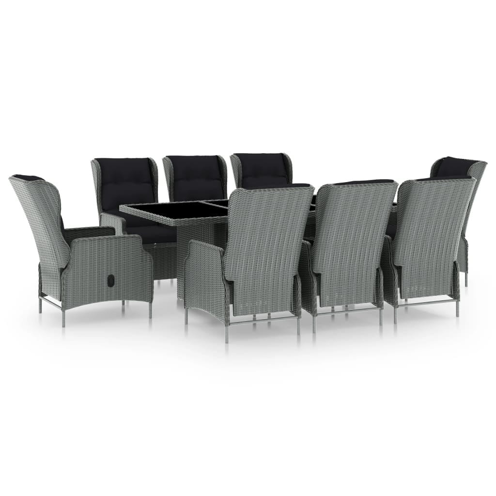 9 Piece Patio Dining Set with Cushions Poly Rattan Light Gray
