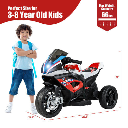 12V Licensed BMW Kids Motorcycle Ride-On Toy for 37-96 Months Old Kids-Red - Color: Red