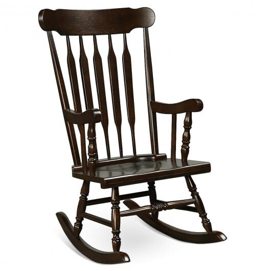 Rocking Chair with Solid Wooden Frame for Garden and Patio-Brown - Color: Brown