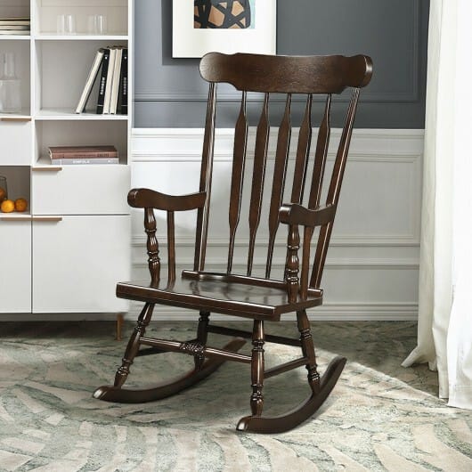 Rocking Chair with Solid Wooden Frame for Garden and Patio-Brown - Color: Brown