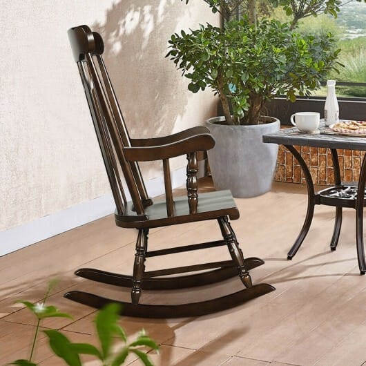 Rocking Chair with Solid Wooden Frame for Garden and Patio-Brown - Color: Brown