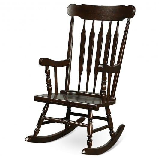 Rocking Chair with Solid Wooden Frame for Garden and Patio-Brown - Color: Brown
