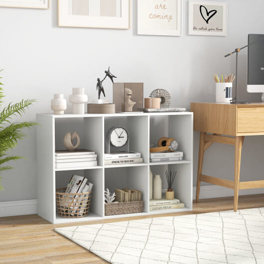 6 Cube Bookshelf with Back Guardrail for Living Room Bedroom-White - Color: White