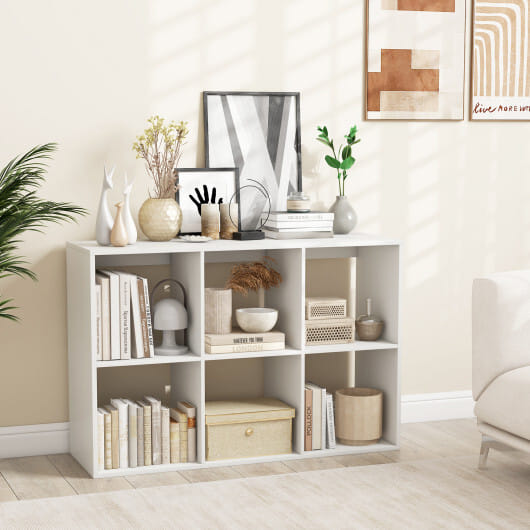 6 Cube Bookshelf with Back Guardrail for Living Room Bedroom-White - Color: White